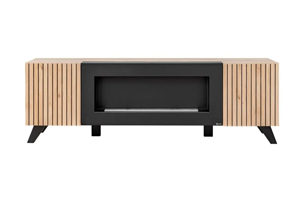 Meblościanka LIAM LED hickory jackson z biokominkiem i szklanymi półkami I sklep meblowy MIRAT. styl LOFT