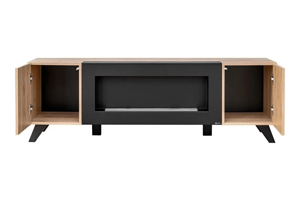 Meblościanka LIAM LED hickory jackson z biokominkiem i szklanymi półkami I sklep meblowy MIRAT. styl LOFT