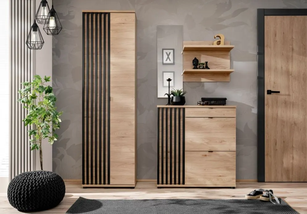 Garderoba do przedpokoju PEDRO III hickory jackson/czarna z lustrem I sklep meblowy MIRAT.