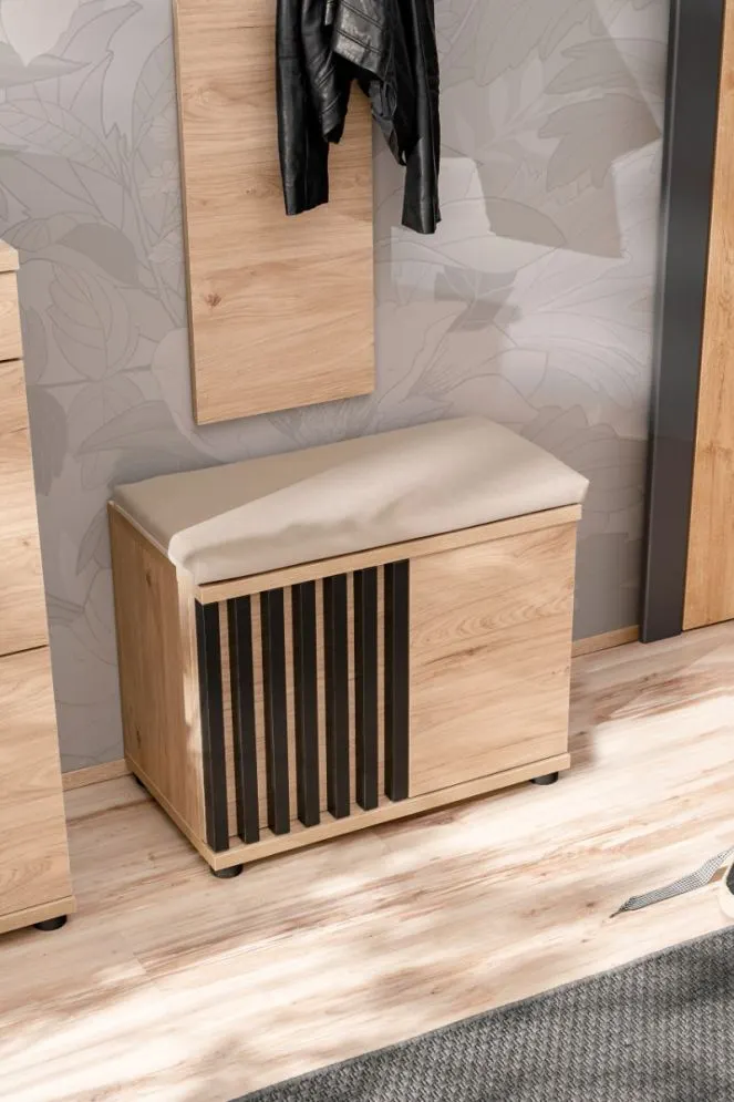 Garderoba do przedpokoju PEDRO I hickory jackson/czarna z siedziskiem I sklep meblowy MIRAT.