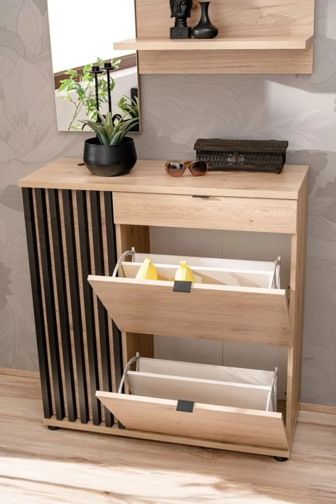 Garderoba do przedpokoju PEDRO V hickory jackson/czarna z lustrem I sklep meblowy MIRAT.