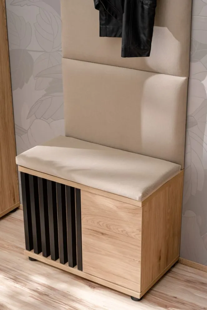 Szafka na buty z siedziskiem PEDRO hickory jackson/czarna z lamelami I sklep meblowy MIRAT.