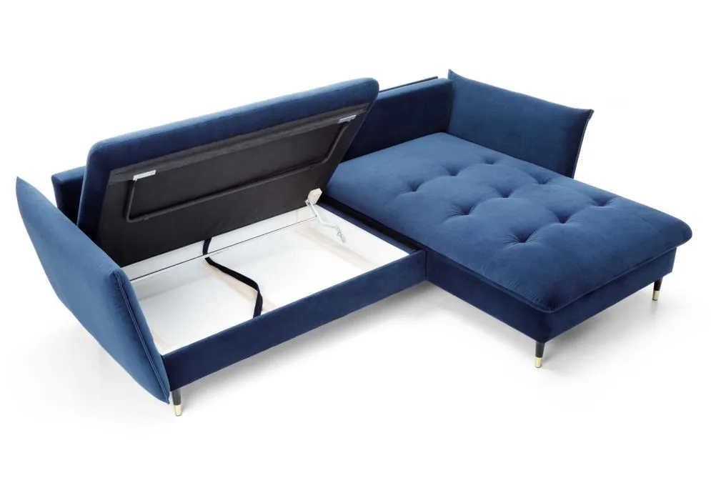 Narożnik z funkcją spania ATENA granatowy pikowany I sklep meblowy MIRAT. styl GLAMOUR