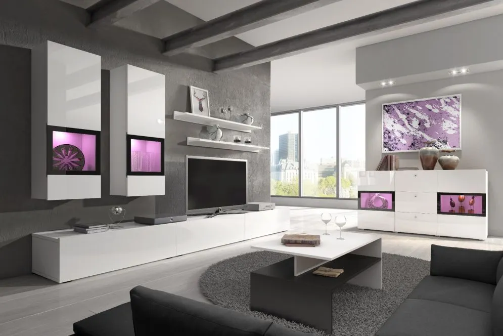 Meblościanka BAROS biała połysk HELVETIA | MIRAT. styl GLAMOUR kolekcja BAROS