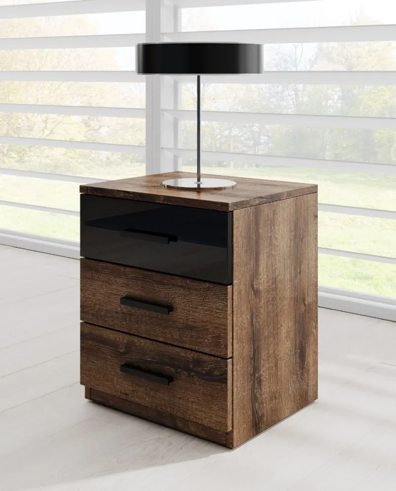 Szafka nocna GALAXY 3S dąb monastery/czarna w stylu loftowym I sklep meblowy MIRAT. styl LOFT kolekcja GALAXY HELVETIA