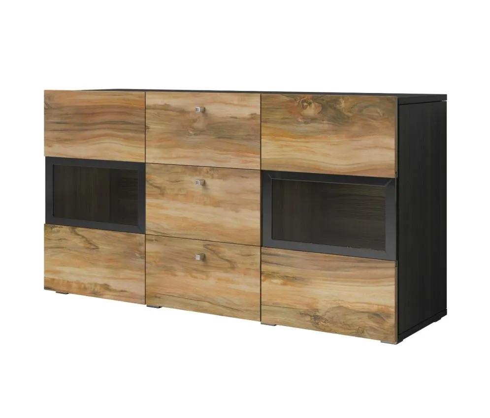 Komoda BAROS 2D3S 132cm orzech/czarna szeroka I sklep meblowy MIRAT. styl LOFT kolekcja BAROS