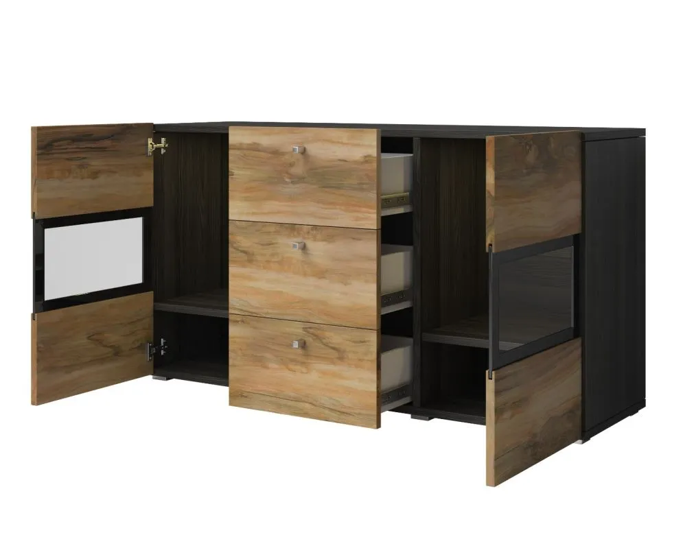 Komoda BAROS 2D3S 132cm orzech/czarna szeroka I sklep meblowy MIRAT. styl LOFT kolekcja BAROS