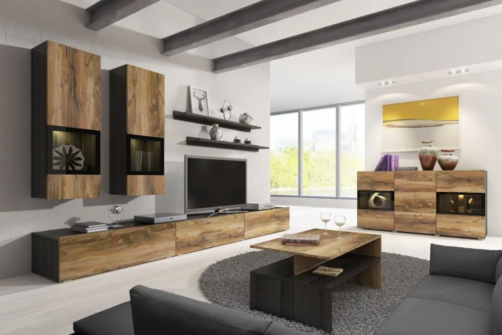 Komoda BAROS 2D3S 132cm orzech/czarna szeroka I sklep meblowy MIRAT. styl LOFT kolekcja BAROS