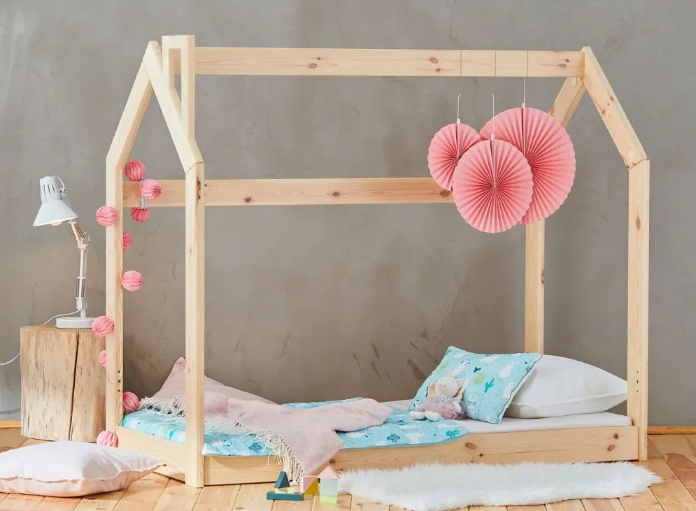 Sosna drewniane łóżko domek dla dziecka jednoosobowe bezpieczne DOMEK