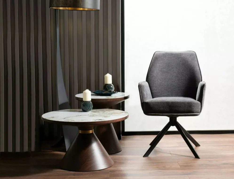 Krzesło tapicerowane HUGO BREGO ciemnoszare obracane do jadalni I sklep meblowy MIRAT. styl LOFT
