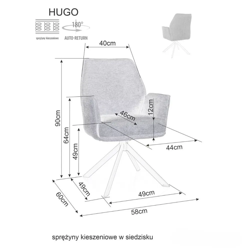 Krzesło tapicerowane HUGO BREGO ciemnoszare obracane do jadalni I sklep meblowy MIRAT. styl LOFT