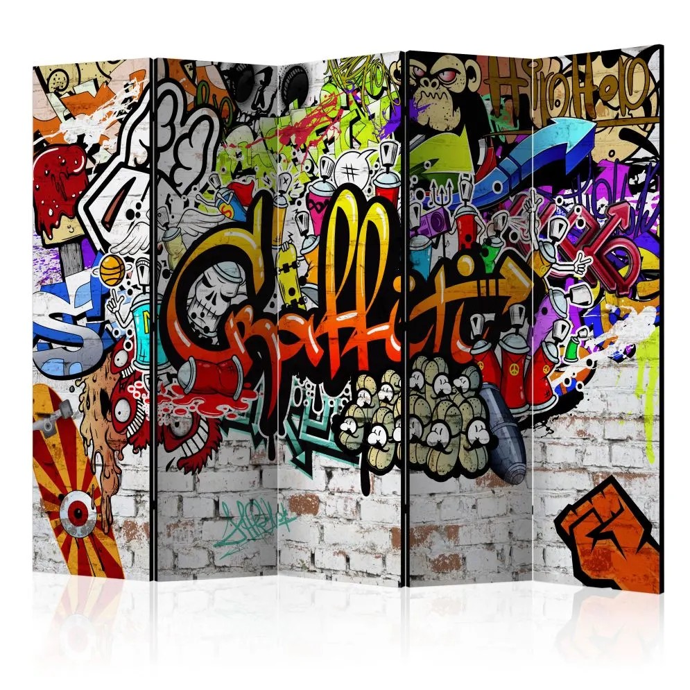 Parawan akustyczny Street art 225x172 cm 5-częściowy czerwony | MIRAT.