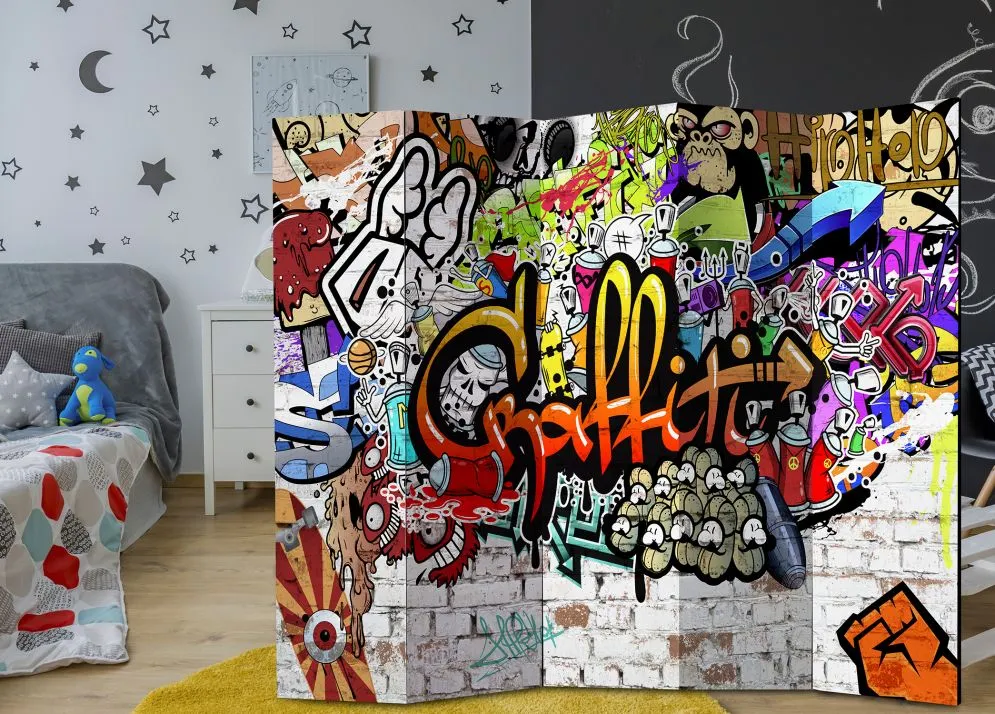Parawan akustyczny Street art 225x172 cm 5-częściowy czerwony | MIRAT.