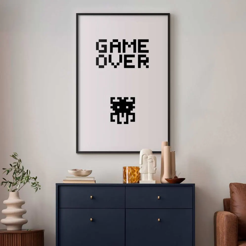 Plakat Game over 29,7x42 cm z ramą czarną z marginesem | MIRAT.