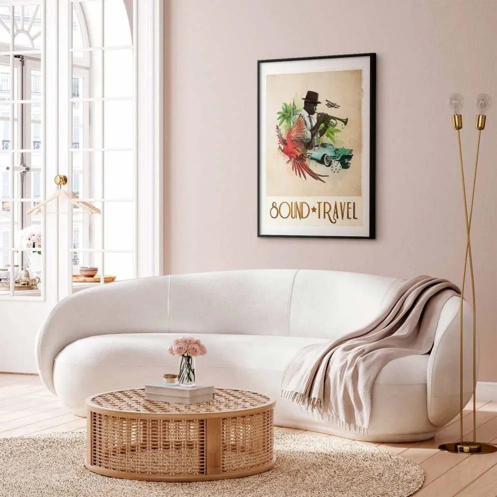 Plakat Sound Travel 60x90 cm z ramą czarną z marginesem | MIRAT.