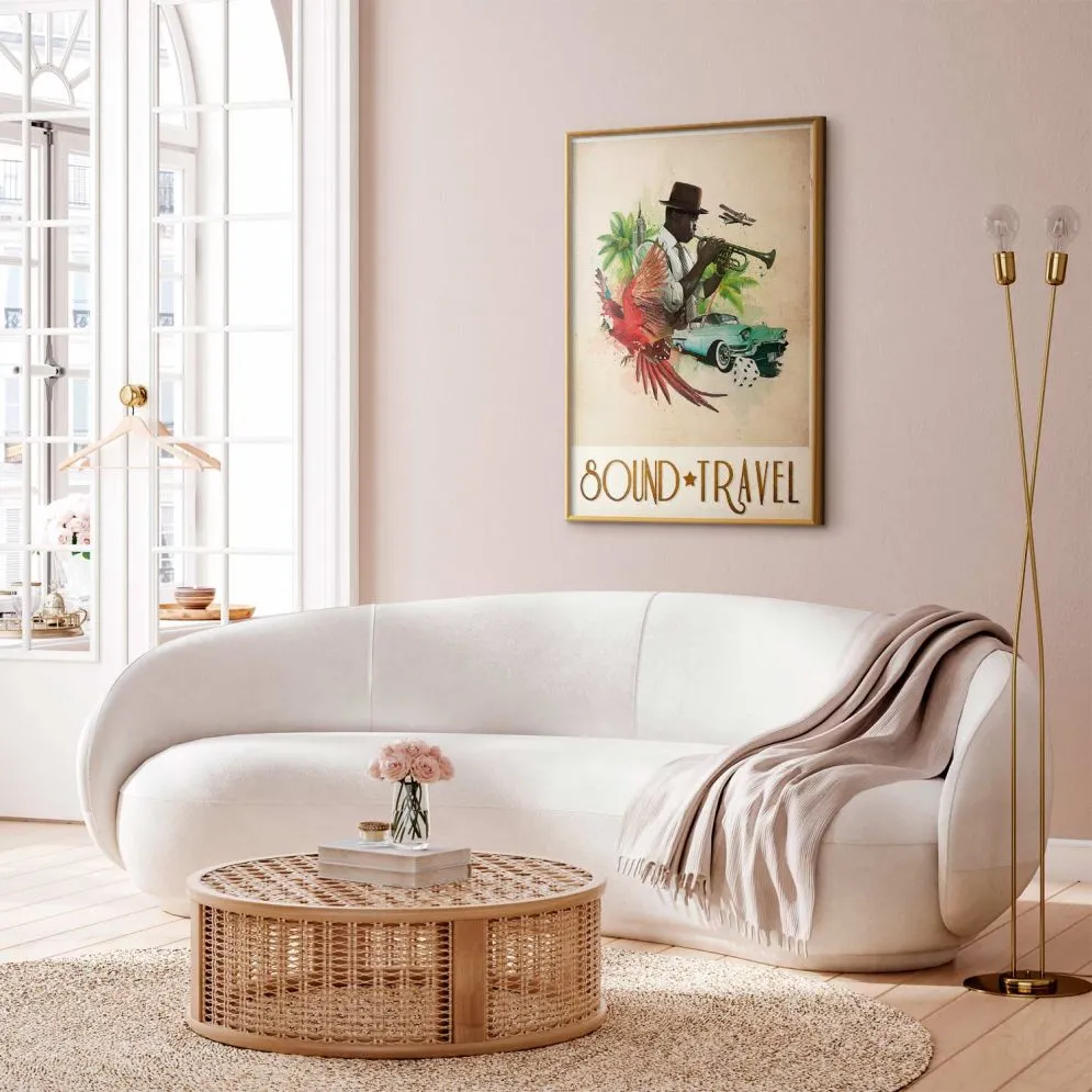 Plakat Sound Travel 60x90 cm z ramą złotą bez marginesu | MIRAT.