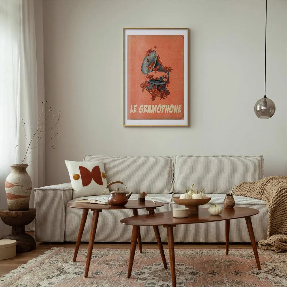 Plakat Gramofon 21x30 cm z ramą złotą z marginesem | MIRAT.