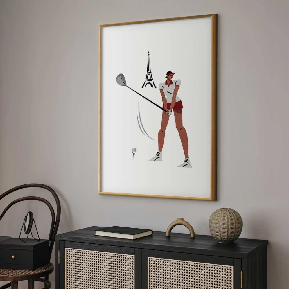 Plakat Francuska golfistka 21x30 cm z ramą złotą z marginesem | MIRAT.
