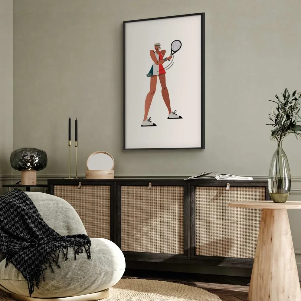 Plakat Tenisistka z rakietą 21x30 cm z ramą czarną bez marginesu | MIRAT.
