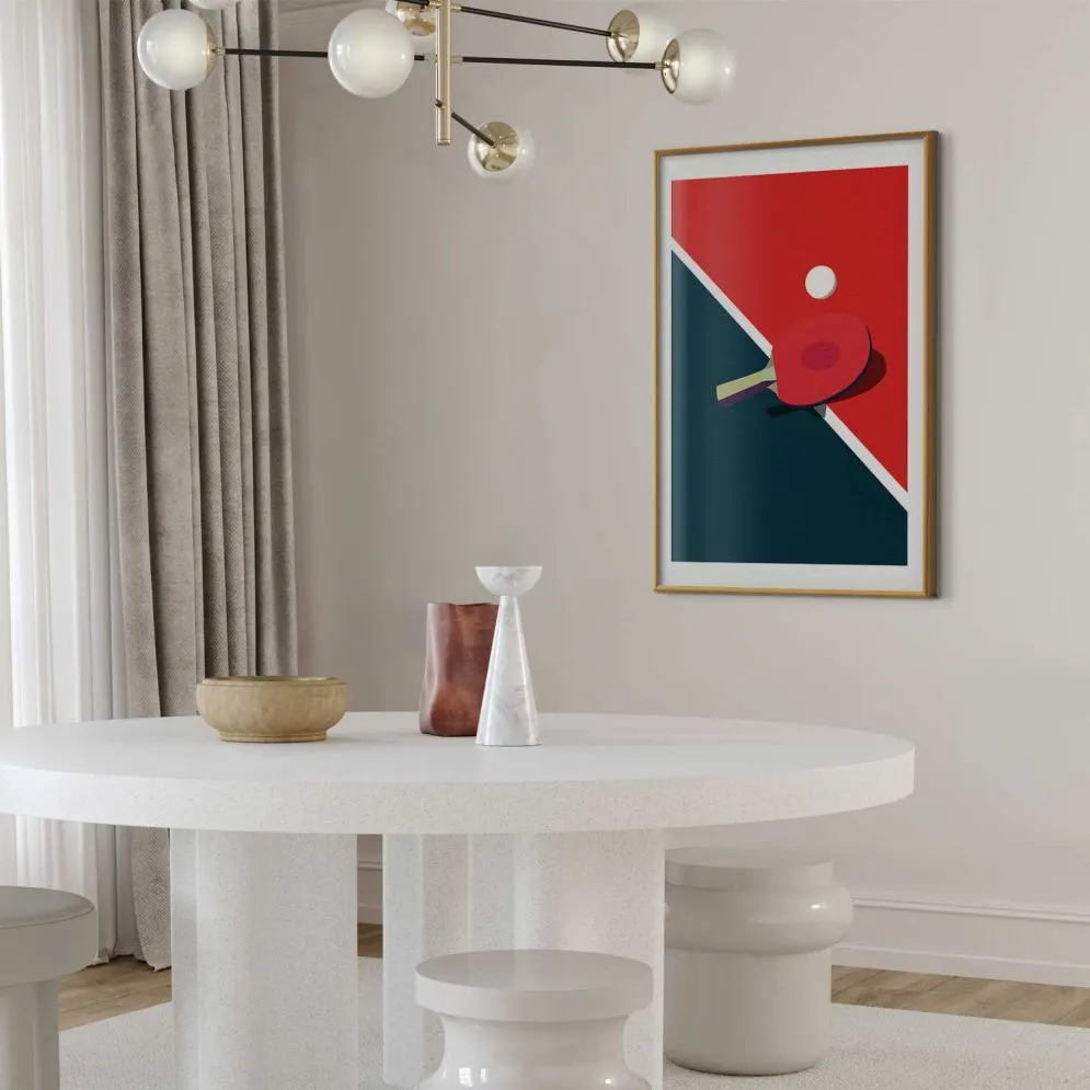 Plakat Tenis stołowy 21x30 cm z ramą złotą z marginesem | MIRAT.