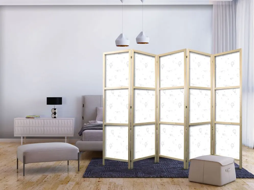 Parawan japoński Dla dzieci 225x172 cm 5-częściowy czarny | MIRAT.