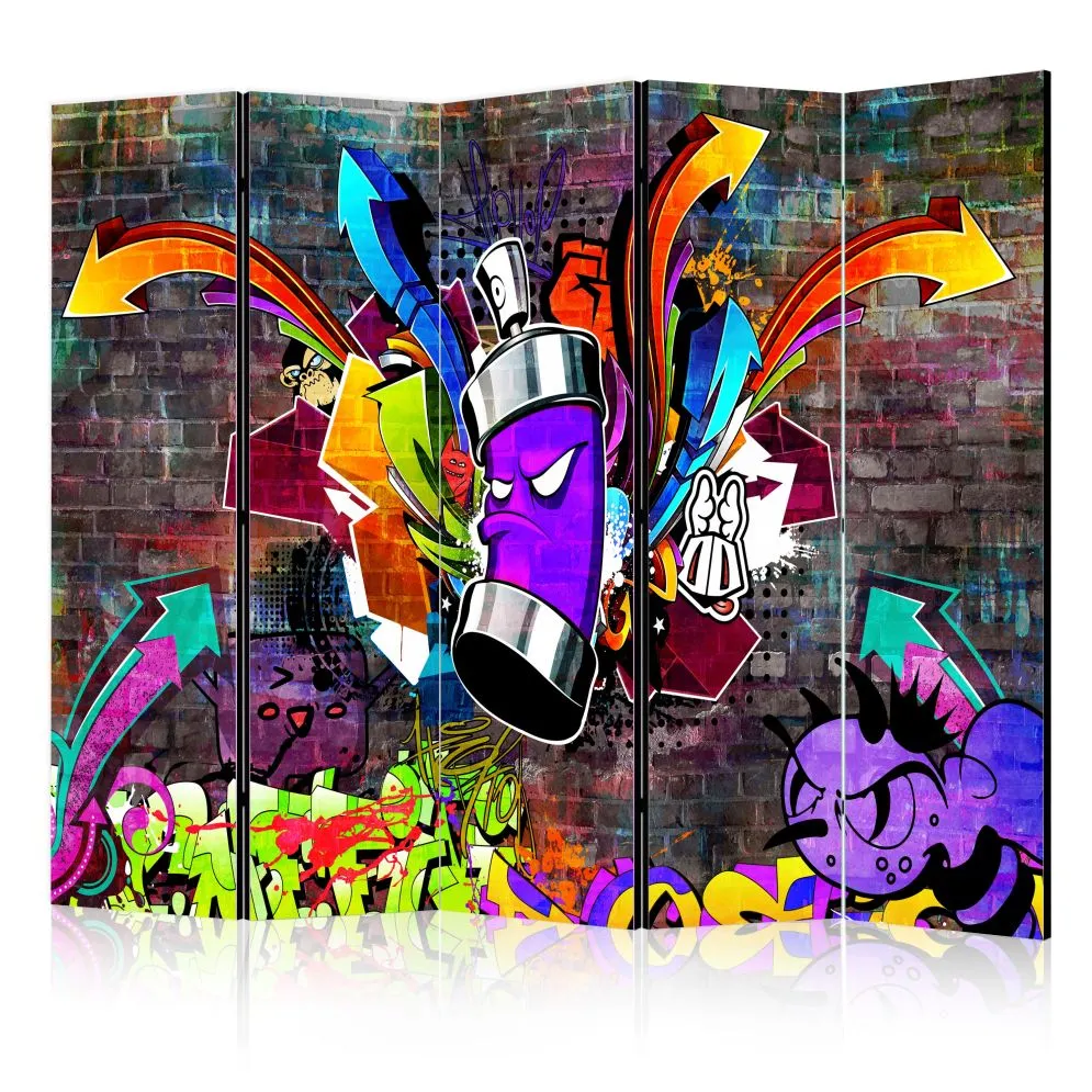 Parawan dwustronny Street art 225x172 cm 5-częściowy brązowy | MIRAT.