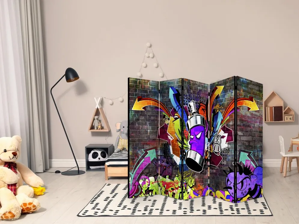 Parawan dwustronny Street art 225x172 cm 5-częściowy brązowy | MIRAT.