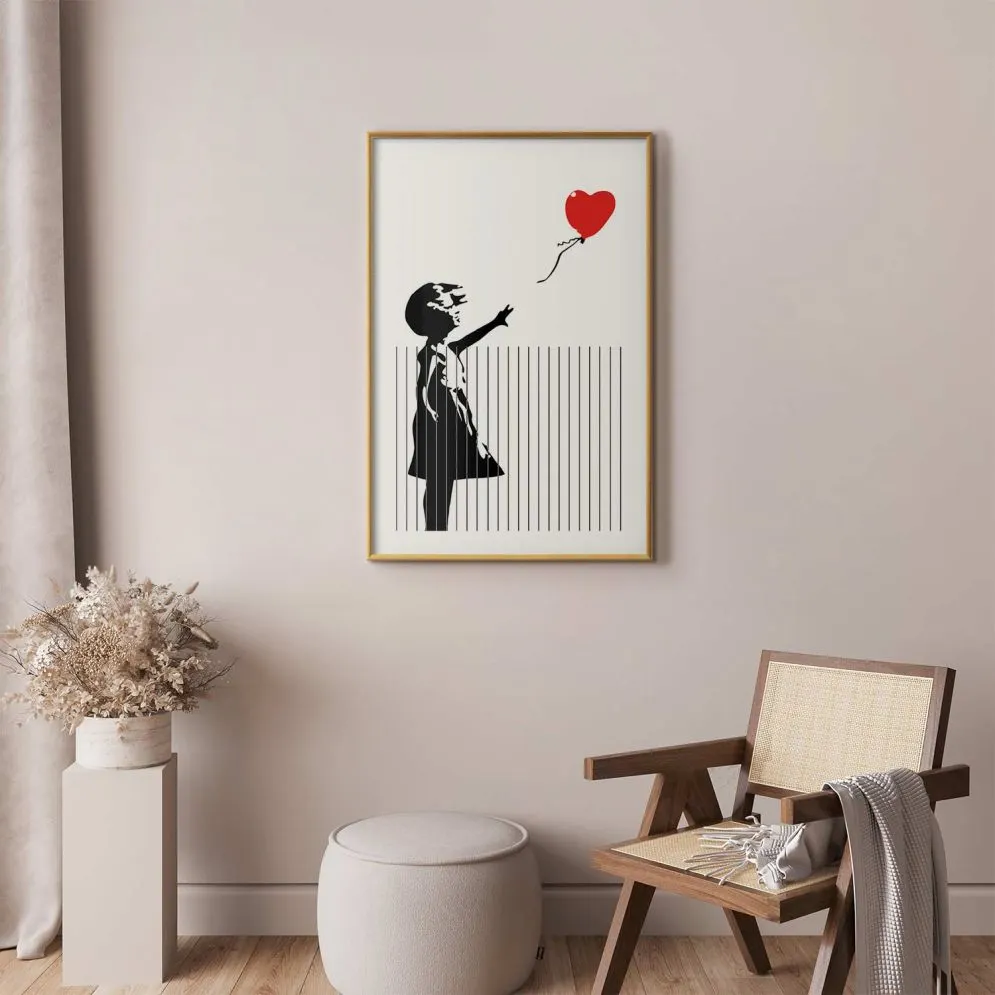 Plakat Pocięty Banksy 60x90 cm z ramą złotą z marginesem | MIRAT.