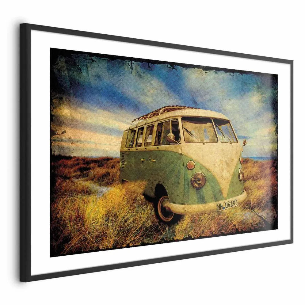 Plakat Retro bus 60x40 cm z ramą czarną z marginesem | MIRAT.