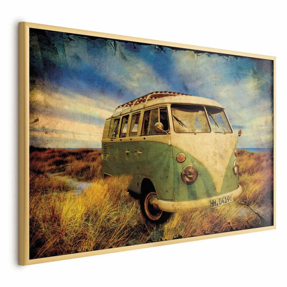 Plakat Retro bus 30x21 cm z ramą złotą bez marginesu | MIRAT.