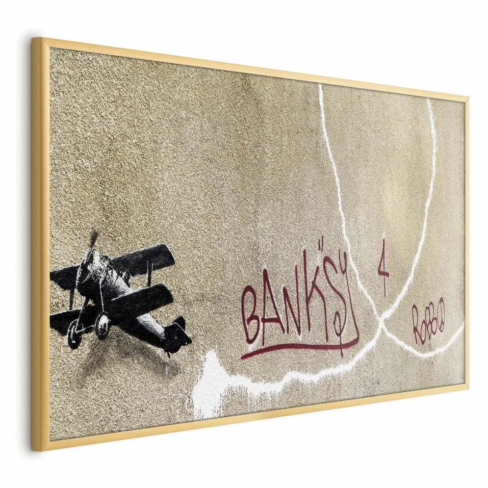 Plakat Dwupłatowiec 90x60 cm z ramą złotą bez marginesu | MIRAT.