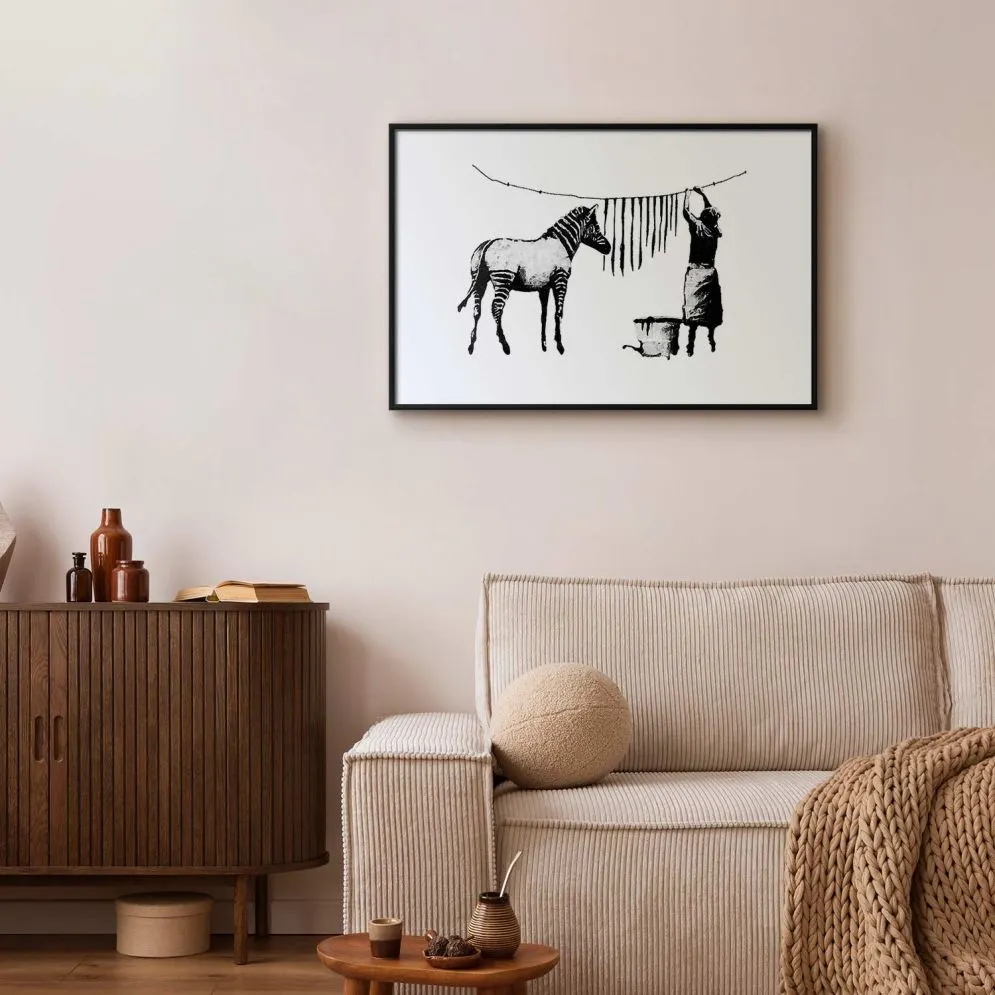 Plakat Banksy: Pranie 30x21 cm z ramą czarną z marginesem | MIRAT.