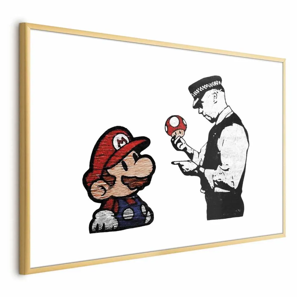 Plakat Banksy: Grzybiarz 42x29,7 cm z ramą złotą z marginesem | MIRAT.