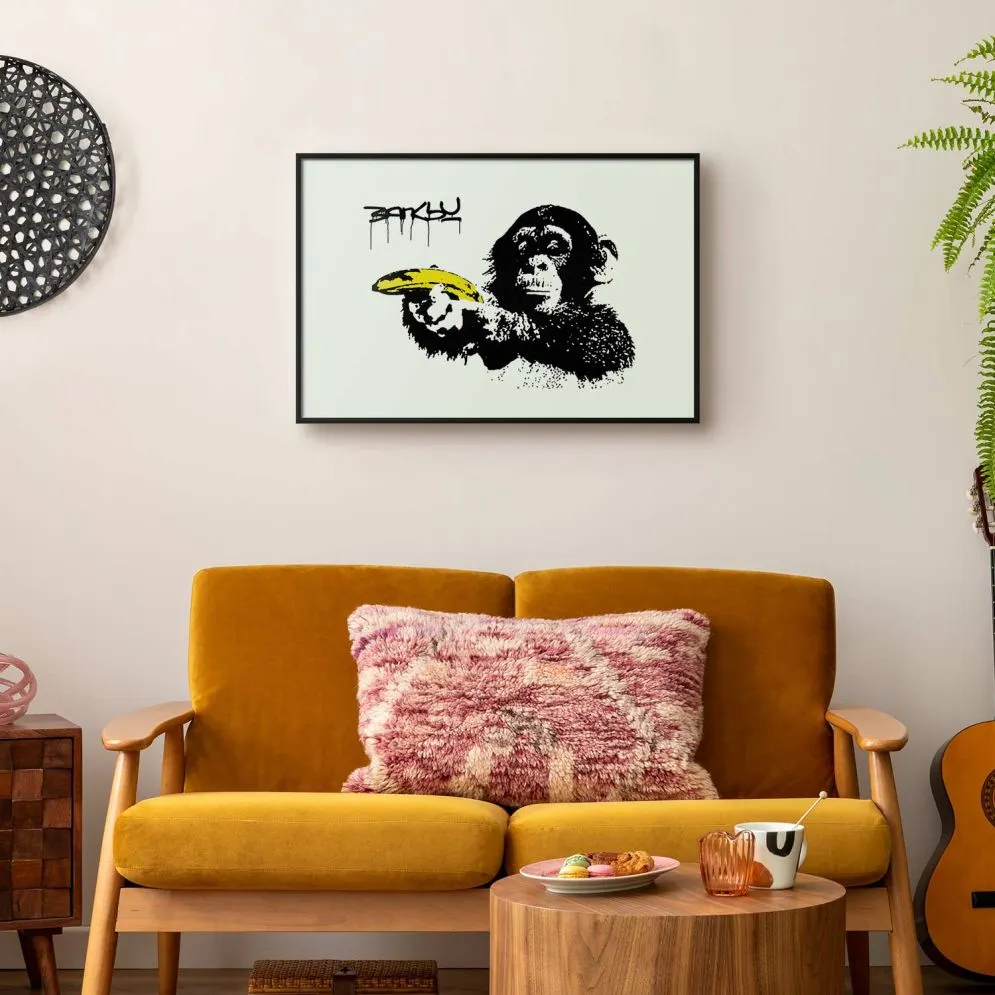 Plakat Banksy: Małpa 30x21 cm z ramą czarną z marginesem | MIRAT.