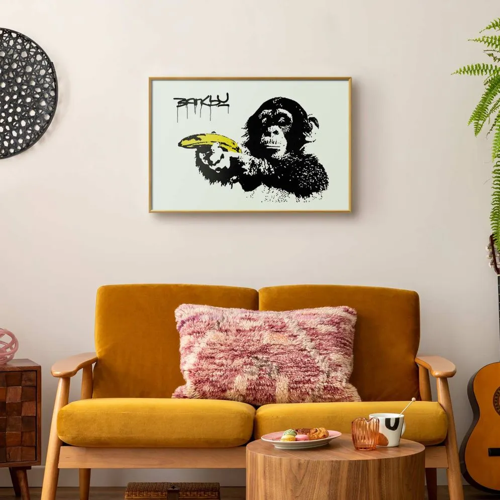 Plakat Banksy: Małpa 42x29,7 cm z ramą złotą bez marginesu | MIRAT.