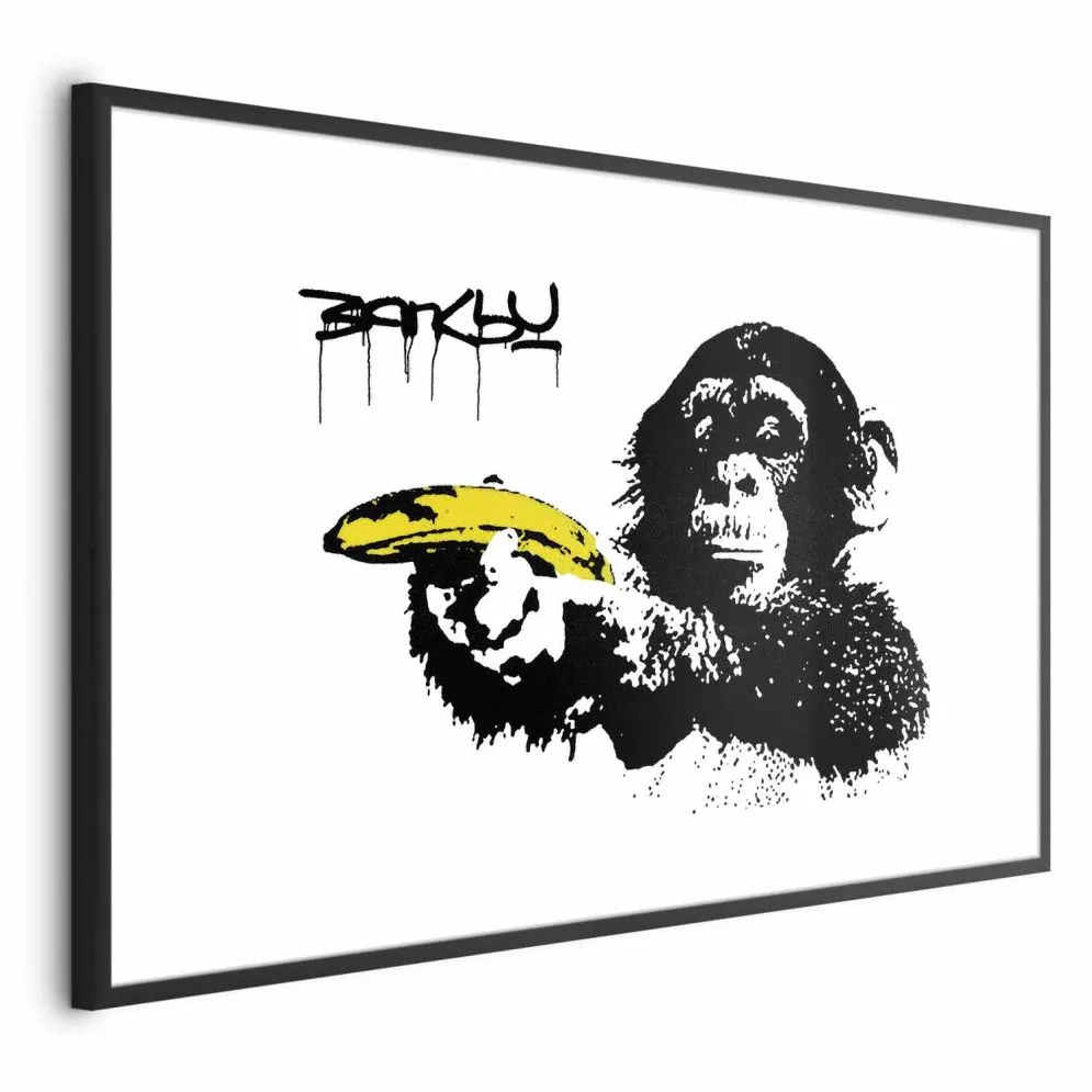 Plakat Banksy: Małpa 30x21 cm z ramą czarną z marginesem | MIRAT.