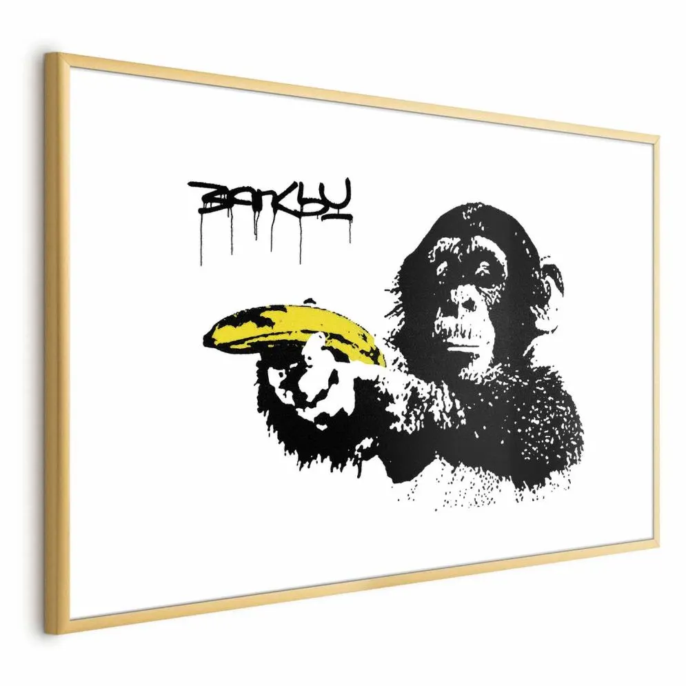 Plakat Banksy: Małpa 30x21 cm z ramą złotą z marginesem | MIRAT.