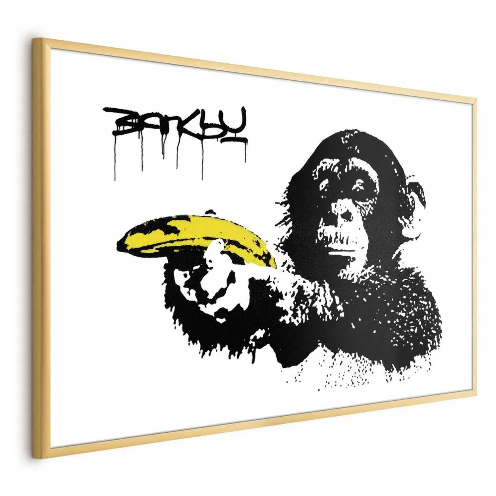 Plakat Banksy: Małpa 42x29,7 cm z ramą złotą bez marginesu | MIRAT.