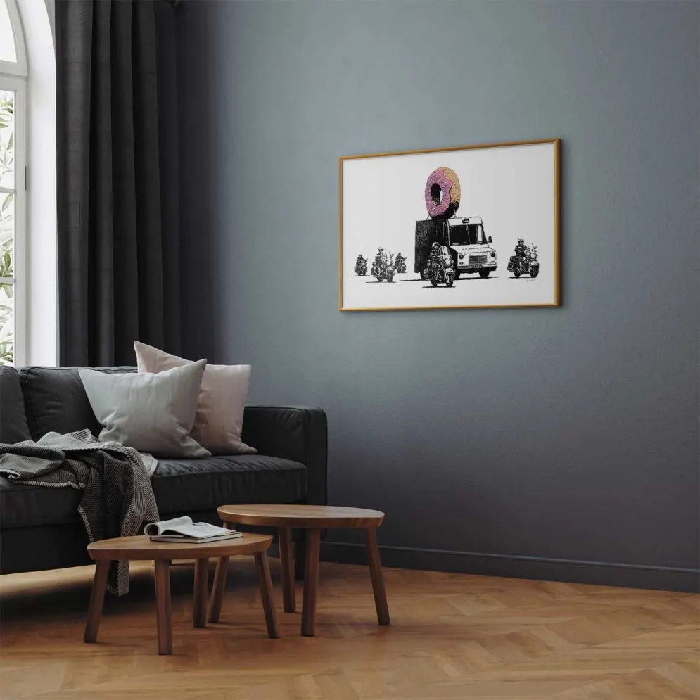 Plakat Pączkowa policja 90x60 cm z ramą złotą bez marginesu | MIRAT.