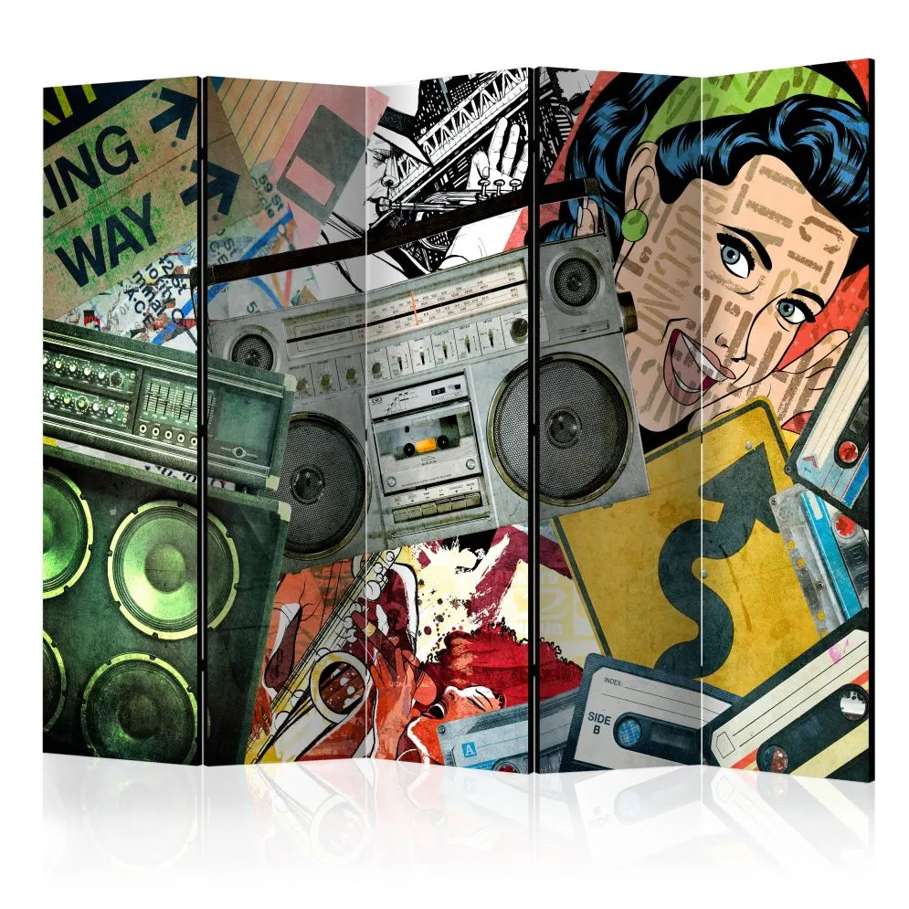 Parawan dwustronny Street art 225x172 cm 5-częściowy szary | MIRAT.