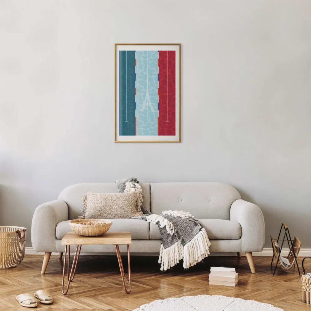 Plakat Francuski basen 21x30 cm z ramą złotą z marginesem | MIRAT.