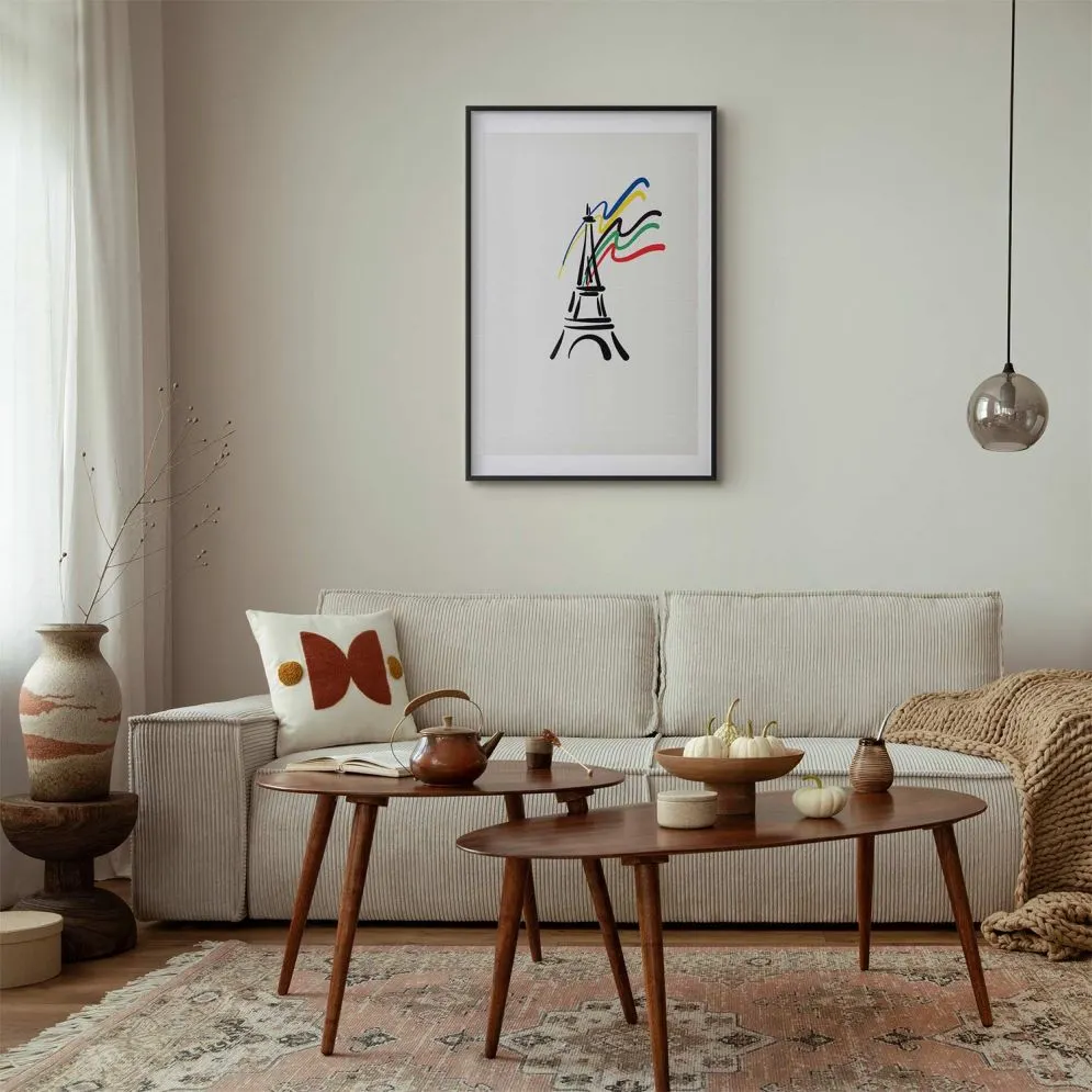 Plakat Wieża Eiffla i kolory 40x60 cm z ramą czarną z marginesem | MIRAT.