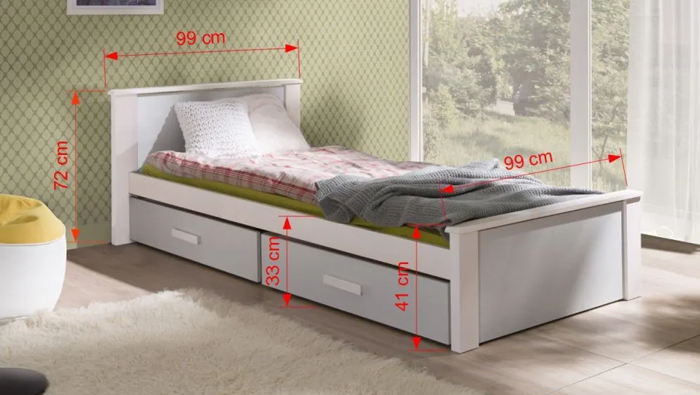 Łóżko dziecięce ICHEL 180x80 białe/dąb sonoma z szufladami | MIRAT.