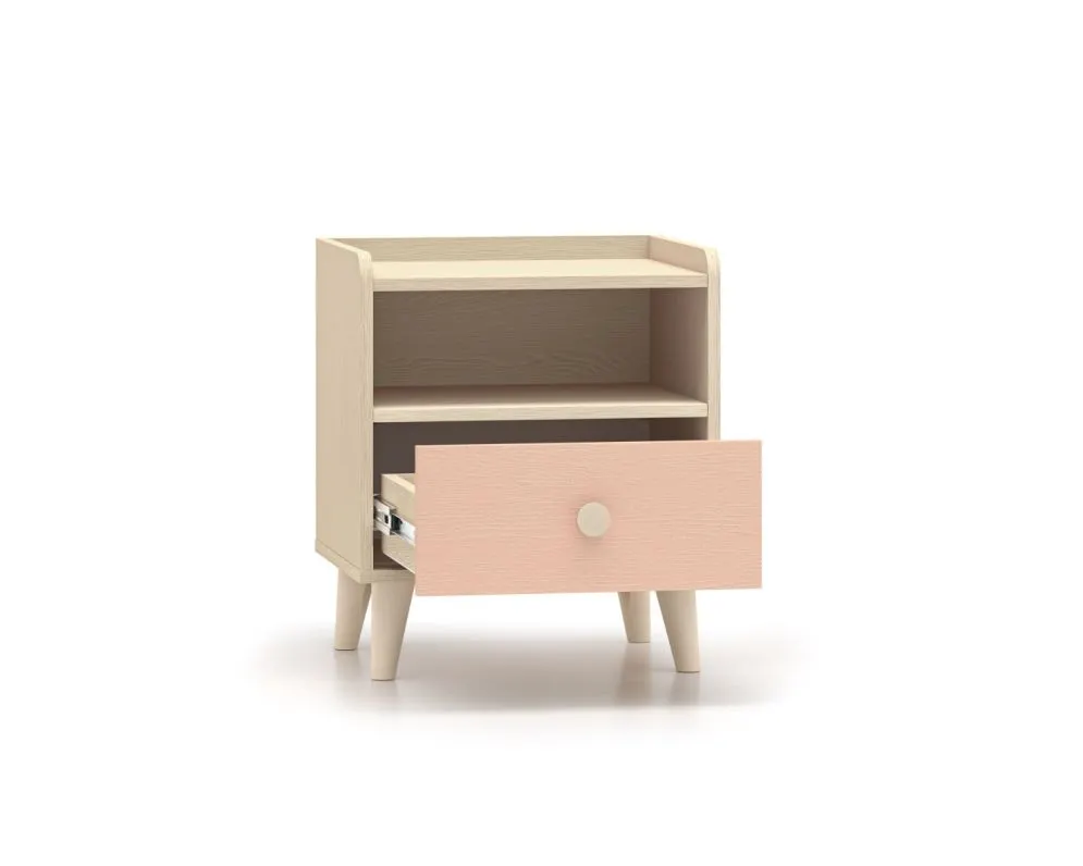 Szafka nocna dziecięca MEVEL różowa I sklep meblowy MIRAT. styl PASTELE kolekcja MEVEL