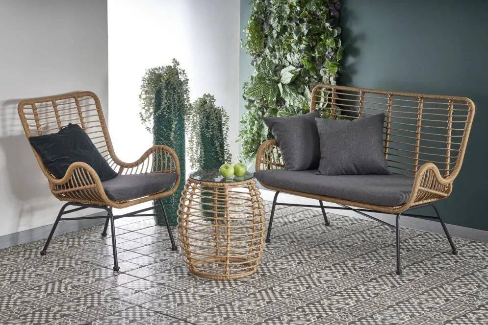 Sofa IKARO XL rattanowa z poduszkami na metalowych nogach | MIRAT. styl LOFT