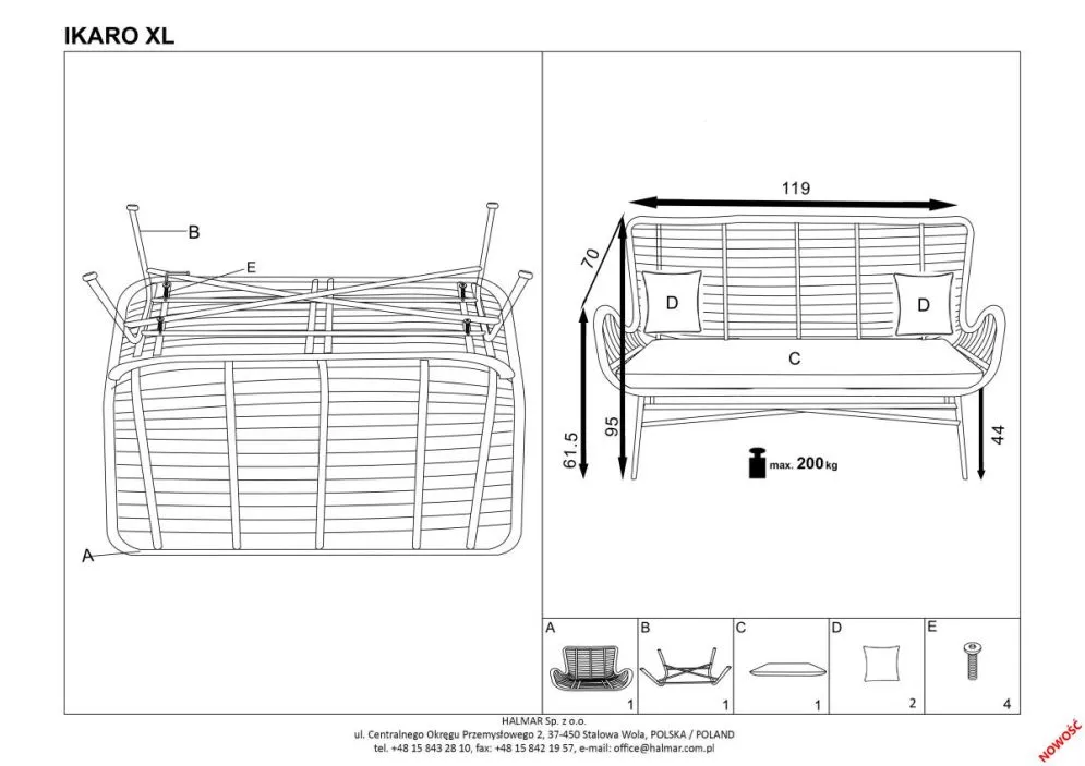 Sofa IKARO XL rattanowa z poduszkami na metalowych nogach | MIRAT. styl LOFT