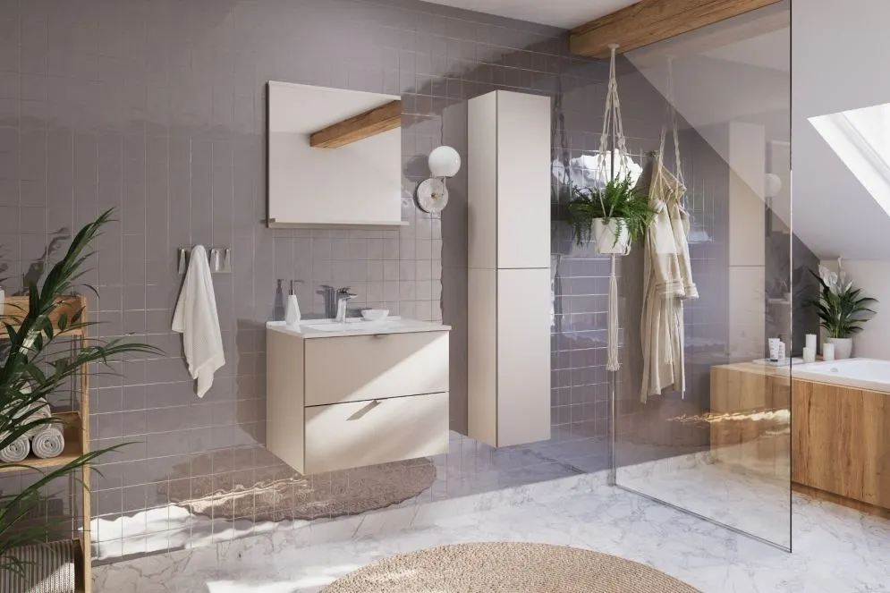 Wisząca szafka łazienkowa DALIA CASHMERE 1D 30 cm kaszmirowy mat I sklep meblowy MIRAT. styl SKANDYNAWSKI kolekcja DALIA CD