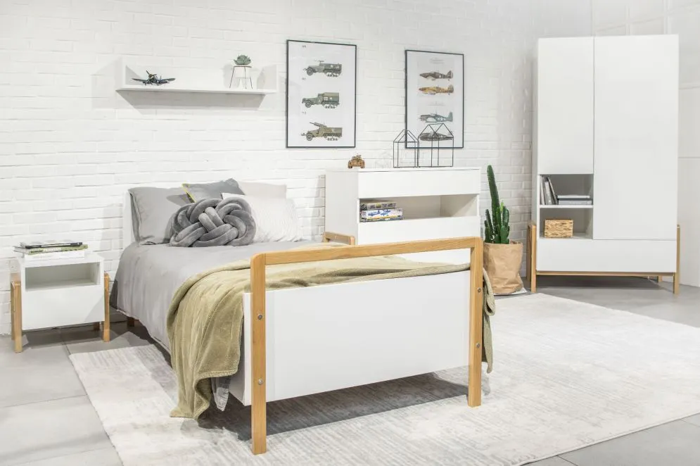 Łóżko dziecięce VICTOR 180x80 białe/dąb - powystawowe I sklep meblowy MIRAT. styl SKANDYNAWSKI