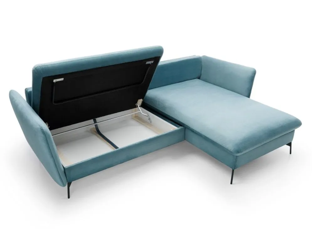 Narożnik z funkcją spania LINDA VELVET niebieski prawy mały I sklep meblowy MIRAT.