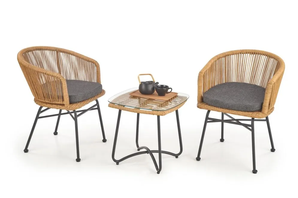 Krzesło K400 rattanowe z szarą poduszką na metalowych nogach | MIRAT.